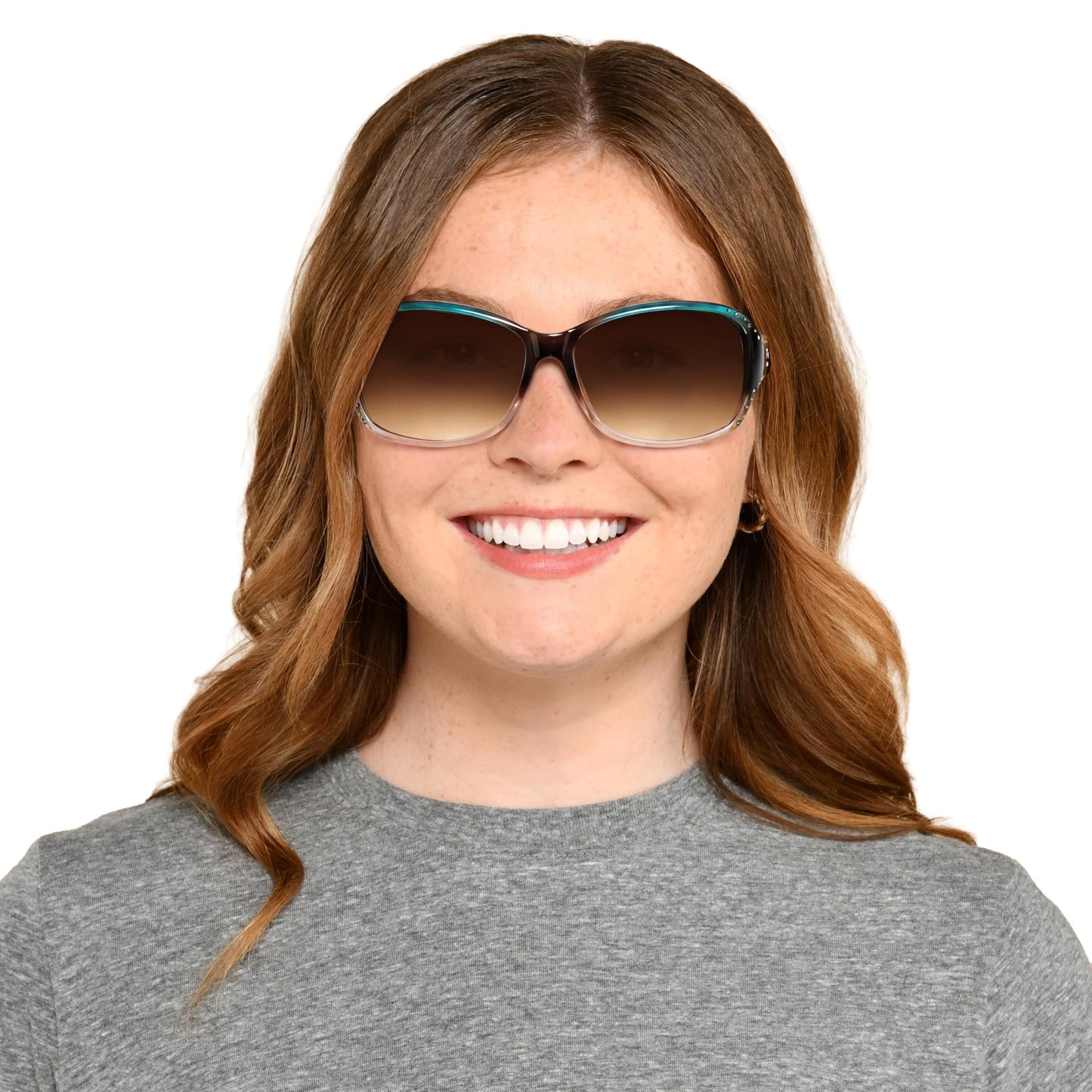 Panama Jack Women's Studded Square Sunglasses, Turquoise/Blue Crystal, 59