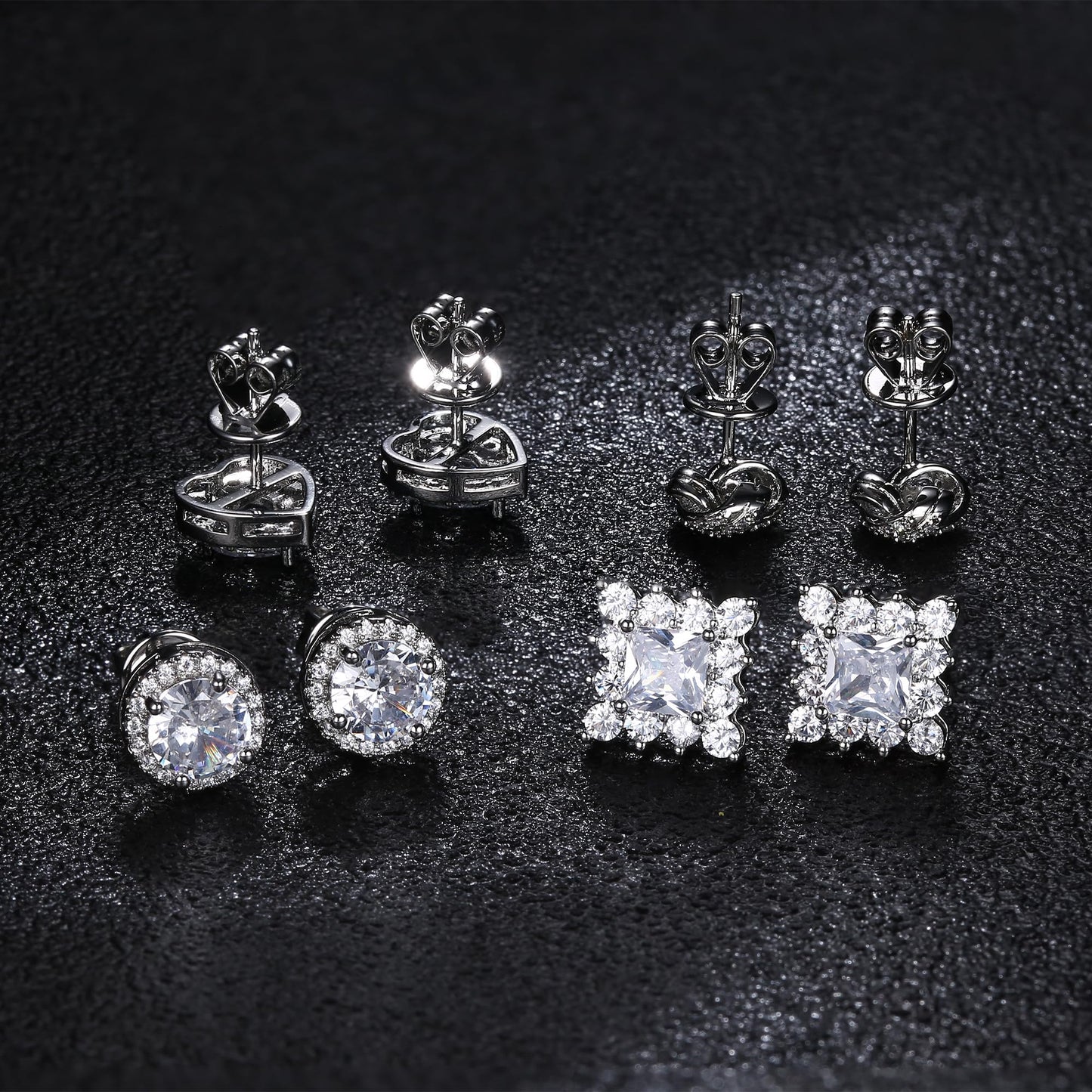 ZELORES 4 Pairs Sterling Silver 5A CZ Stud Earrings for Women 14K Gold Plated Brilliant Celtic Heart Big Stud Earrings Set Cubic Zirconia Earrings Studs for Sensitive Ear