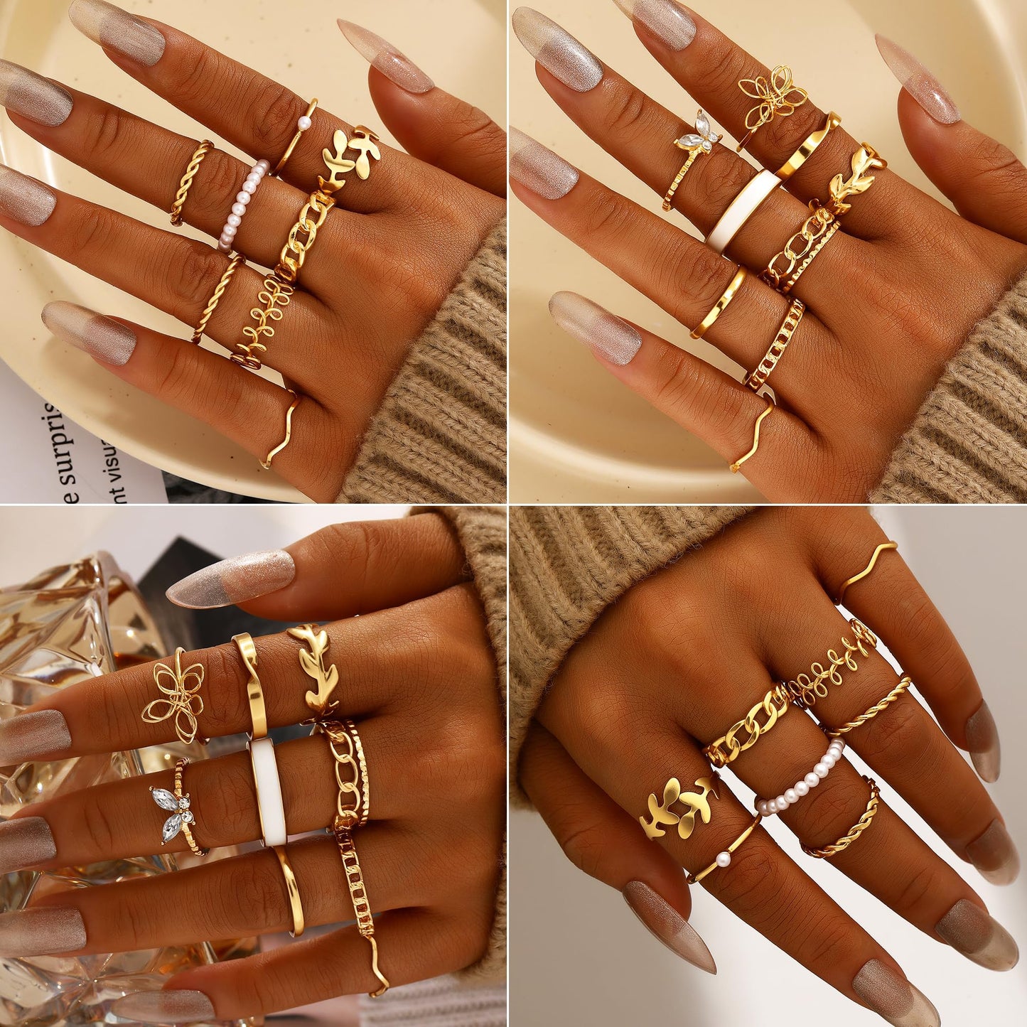 Jewelry 68 Pcs Gold Jewelry Set for Women with 7 Necklace, 17 Bracelet, 5 Hoop Earrings, 15 Stud Earrings, 24 Knuckle Rings for Women Jewelry Set for Women Gift