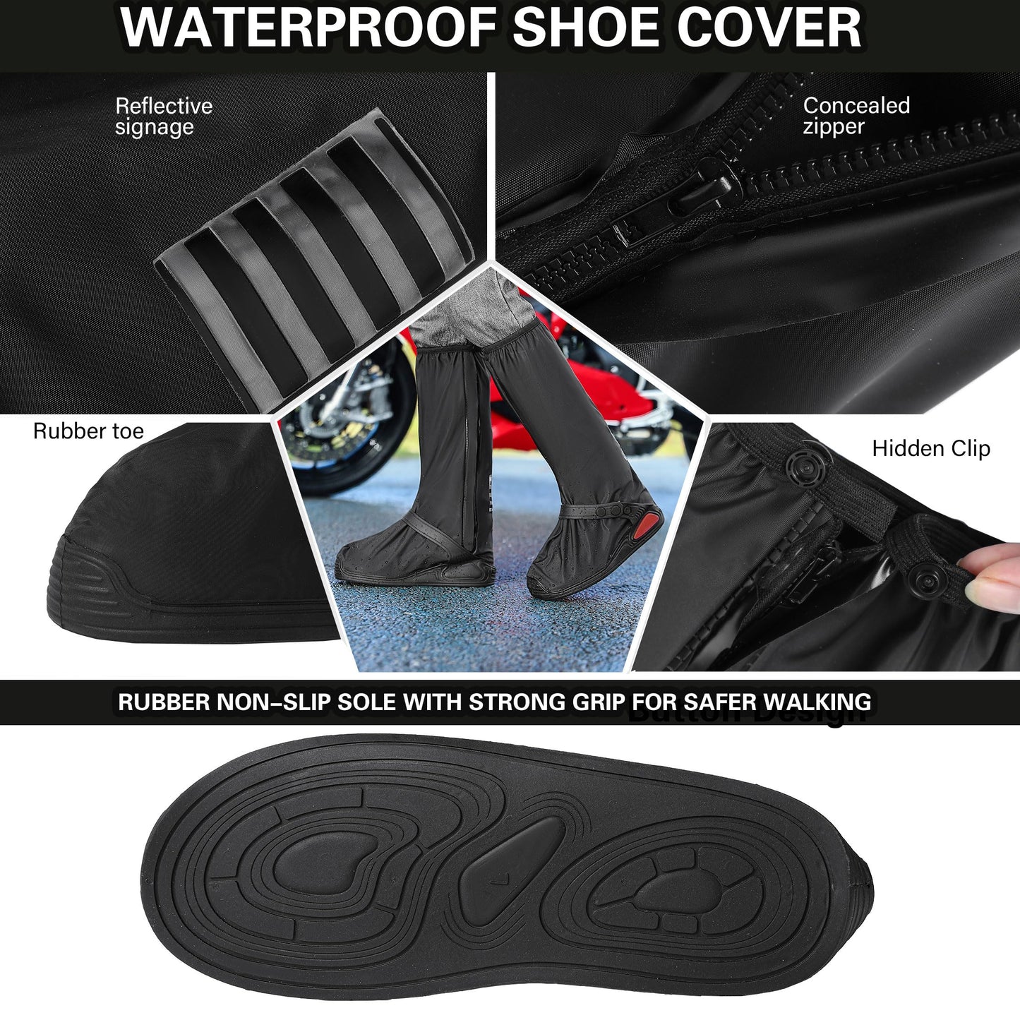 Waterproof Reflective Shoe Covers – Non-Slip Foldable Rain Overshoes