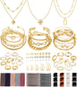 Jewelry 68 Pcs Gold Jewelry Set for Women with 7 Necklace, 17 Bracelet, 5 Hoop Earrings, 15 Stud Earrings, 24 Knuckle Rings for Women Jewelry Set for Women Gift