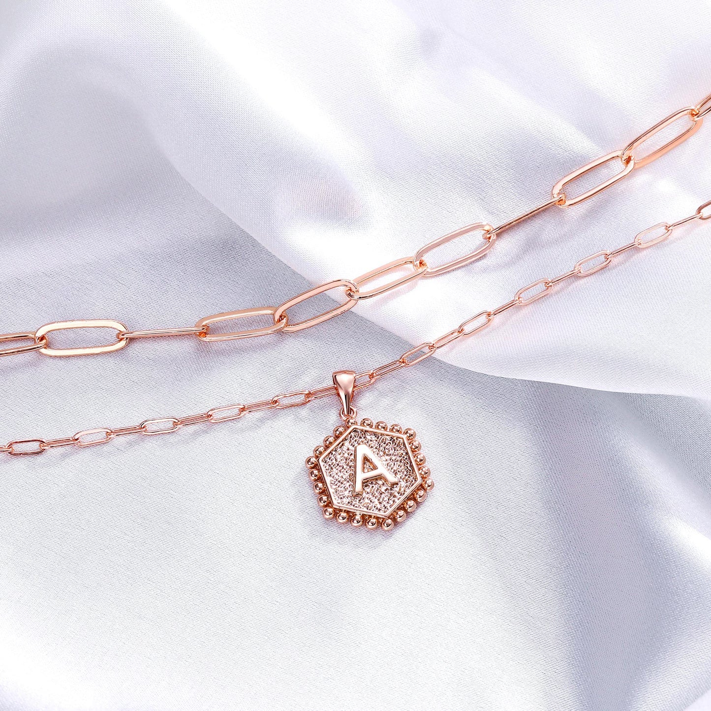 M MOOHAM Dainty Initial Necklaces for Women, 14K-Gold-Plated Layering Necklace for Women Cute Hexagon Letter Initial Necklace Layered Necklaces for Womens Teen Girl Gifts
