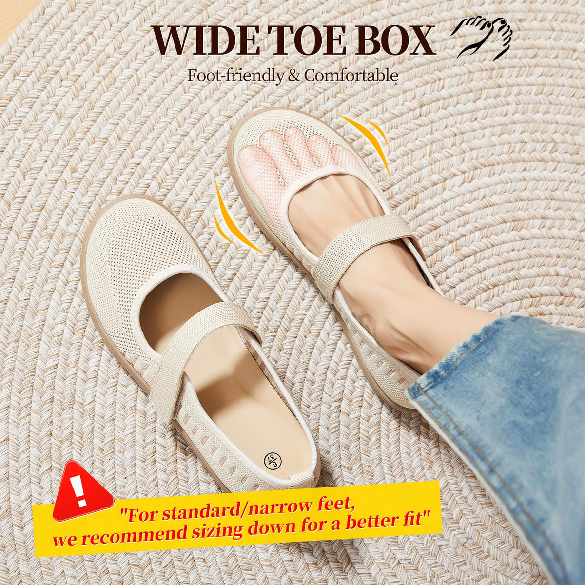 Waluzs Wide Toe Box Flats Shoes Women Knit Mary Jane Dress Shoes WideWaluzs Wide Toe Box Flats Shoes Women Knit Mary Jane Dress Shoes Wide