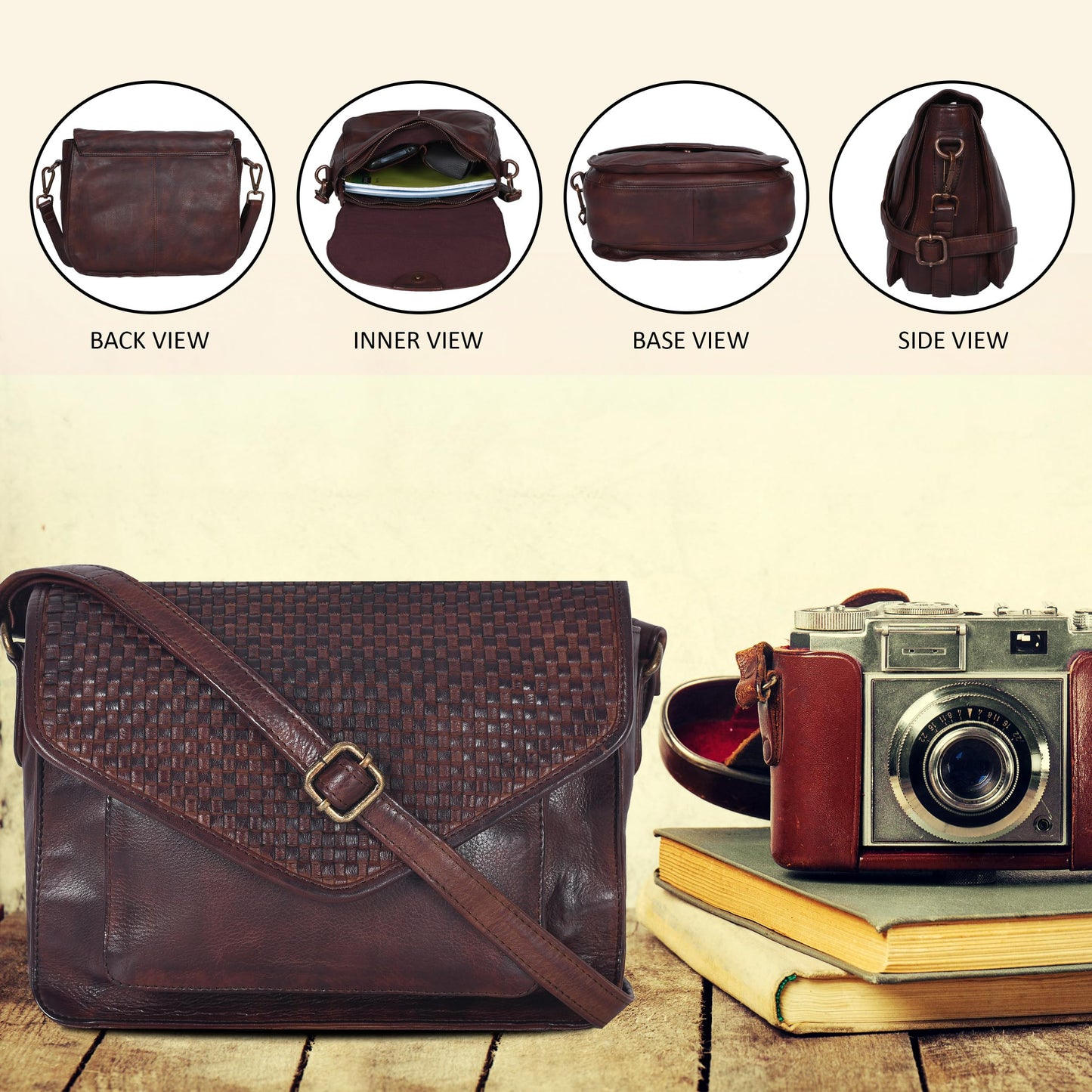Leather Flapover Crossbody Handbag Purse for Women with Adjustable Strap & Overflap Snap Closure Tote/Bag