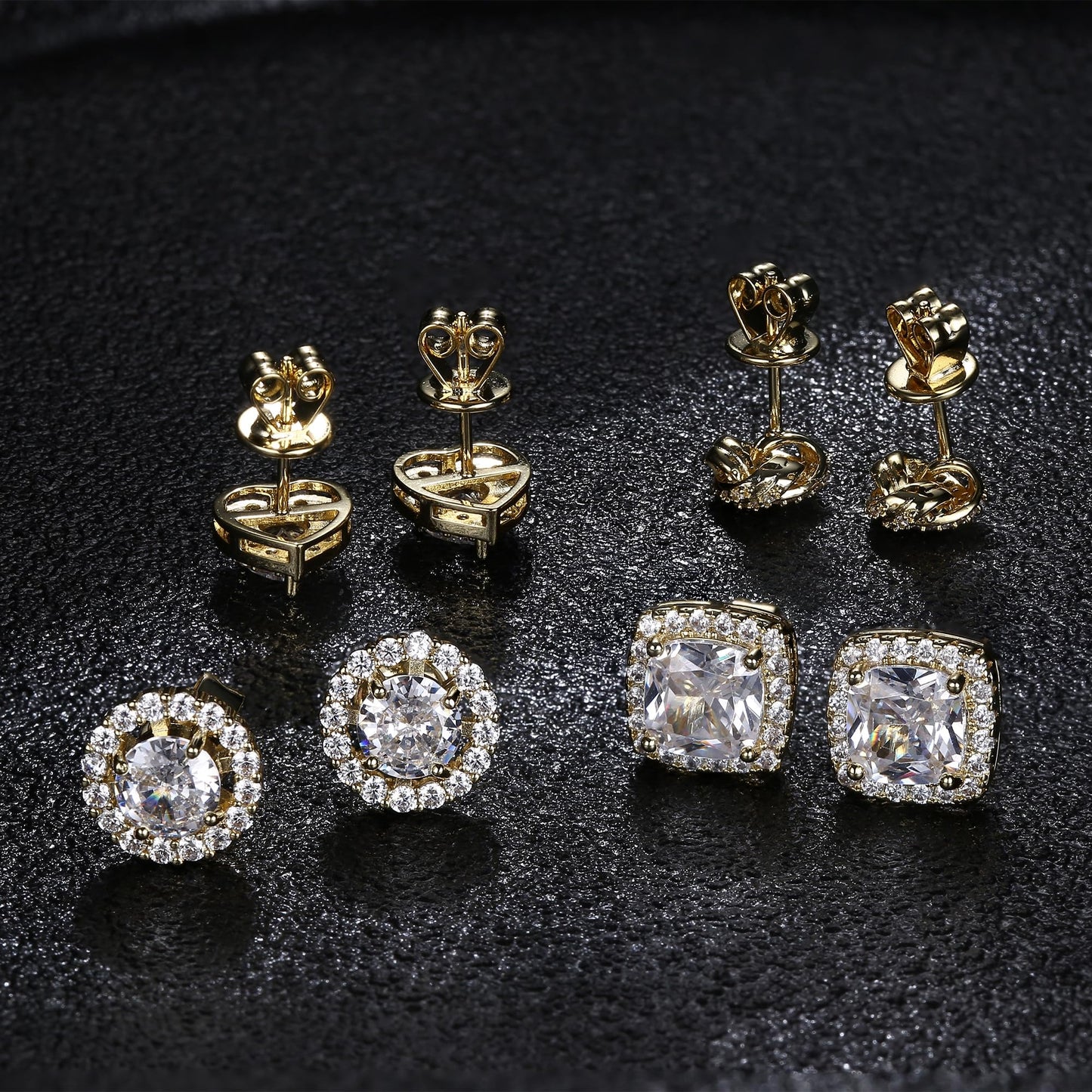 ZELORES 4 Pairs Sterling Silver 5A CZ Stud Earrings for Women 14K Gold Plated Brilliant Celtic Heart Big Stud Earrings Set Cubic Zirconia Earrings Studs for Sensitive Ear