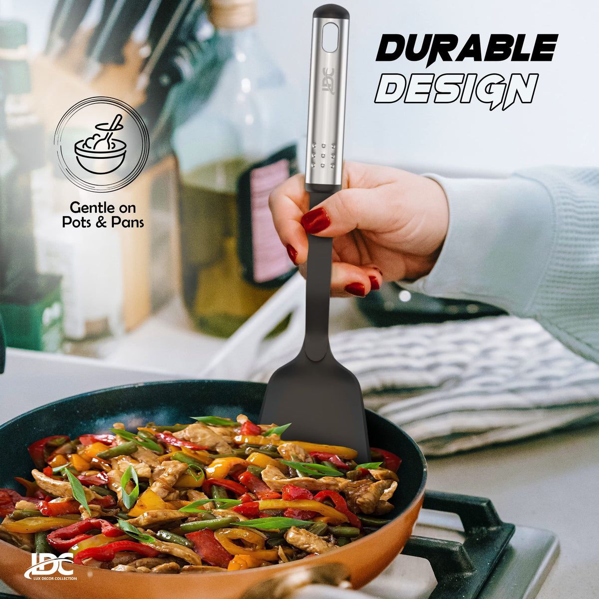 LDC Cooking Utensils Set BPA Free, Food Grade - Heat Resistant Non-Stick Cooking Set with Stainless Steel Handles, Kitchen Essential Tools and Gadgets, 23 Piece - Black