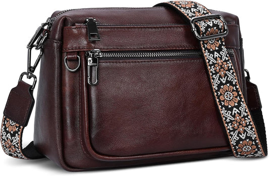 Iswee Crossbody Bags for Women Rfid Travel Medium Leather Purse Shoulder Handbag with Adjustable Strap Multiple Pockets