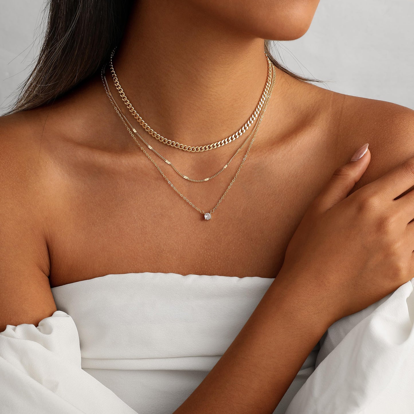 Coshilta Layered Gold Necklaces for Women, 14K Plated Gold Sterling Silver Plated Dainty Pendant Necklace Set with Cubic Zirconia,Stackable Chain Choker,Trendy Personalized Jewelry Gift Non Tarnish