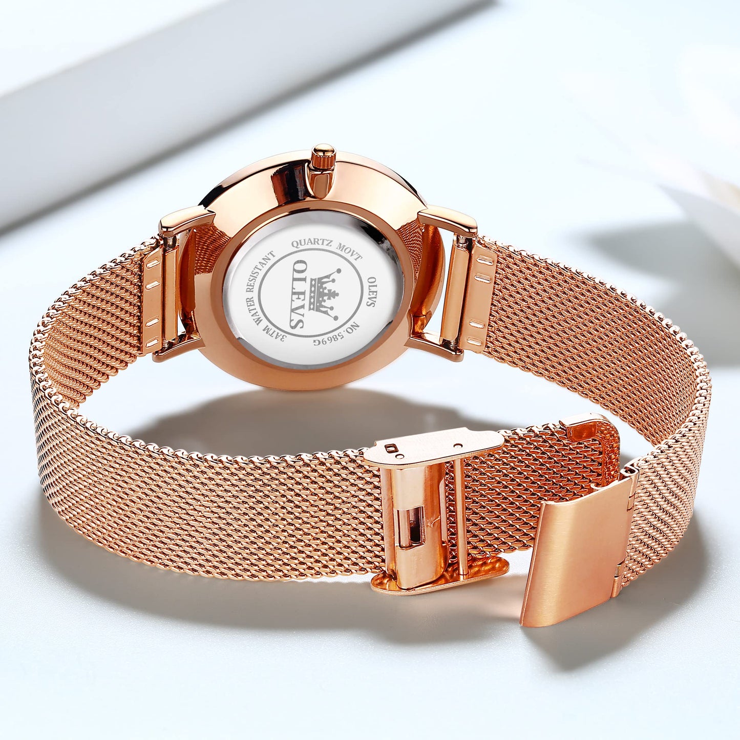 OLEVS Women's Mesh Bracelet Watch, Elegant Large Face Three Hand Analog Quartz Womens Wristwatch, Pretty Slim Date Display Waterproof Ladies Watches for Small Wrists