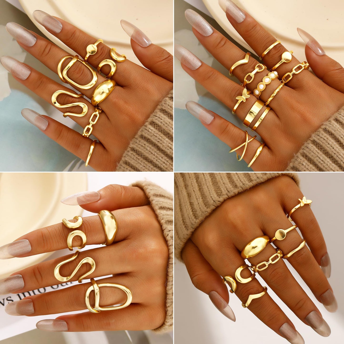 Jewelry 68 Pcs Gold Jewelry Set for Women with 7 Necklace, 17 Bracelet, 5 Hoop Earrings, 15 Stud Earrings, 24 Knuckle Rings for Women Jewelry Set for Women Gift