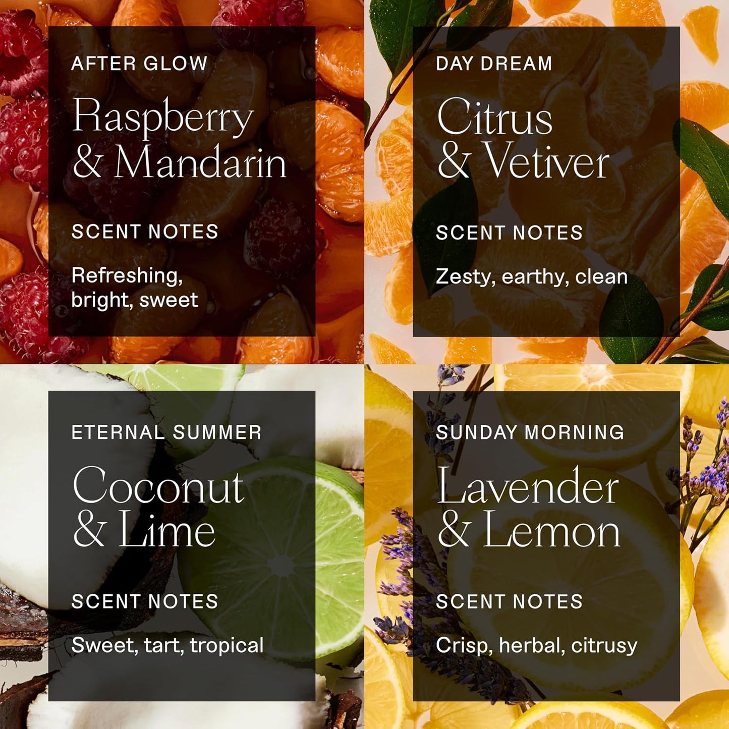 Each & Every Mini Body Wash Travel Set - 4 Natural Fragrance Shower Gels - Ceramides, Lactic Acid AHA & Moringa Oil - Day Dream, After Glow, Sunday Morning & Eternal Summer