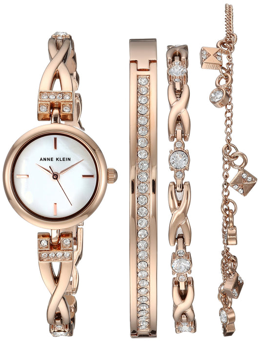 Anne Klein Women's Premium Crystal Accented Silver-Tone Watch and Bracelet Set