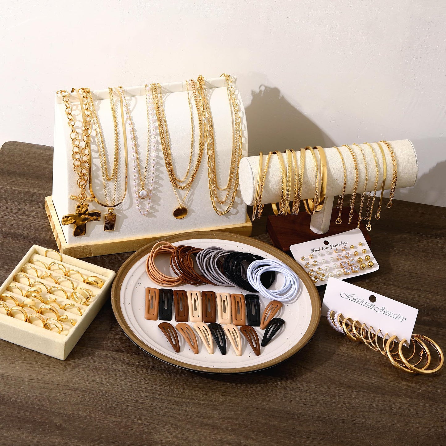 Jewelry 68 Pcs Gold Jewelry Set for Women with 7 Necklace, 17 Bracelet, 5 Hoop Earrings, 15 Stud Earrings, 24 Knuckle Rings for Women Jewelry Set for Women Gift