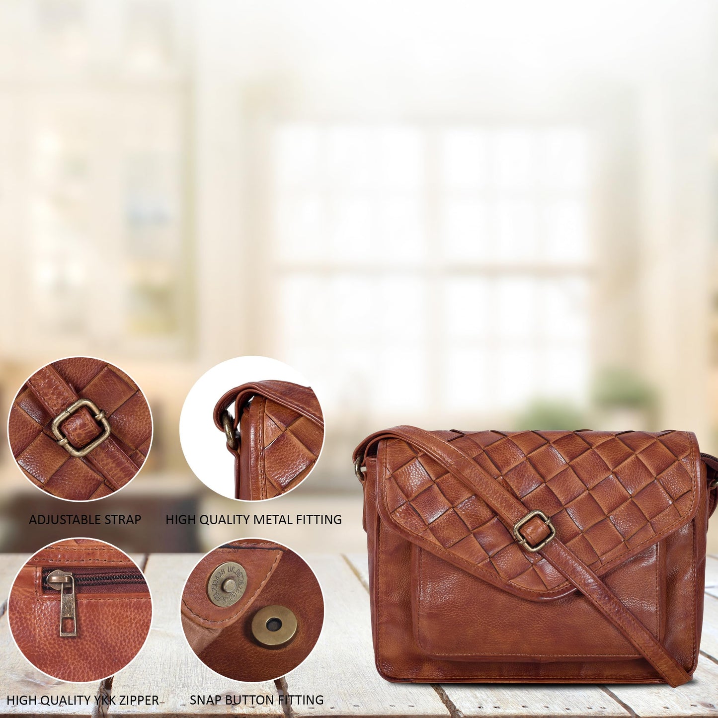 Leather Flapover Crossbody Handbag Purse for Women with Adjustable Strap & Overflap Snap Closure Tote/Bag
