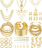 Jewelry 68 Pcs Gold Jewelry Set for Women with 7 Necklace, 17 Bracelet, 5 Hoop Earrings, 15 Stud Earrings, 24 Knuckle Rings for Women Jewelry Set for Women Gift