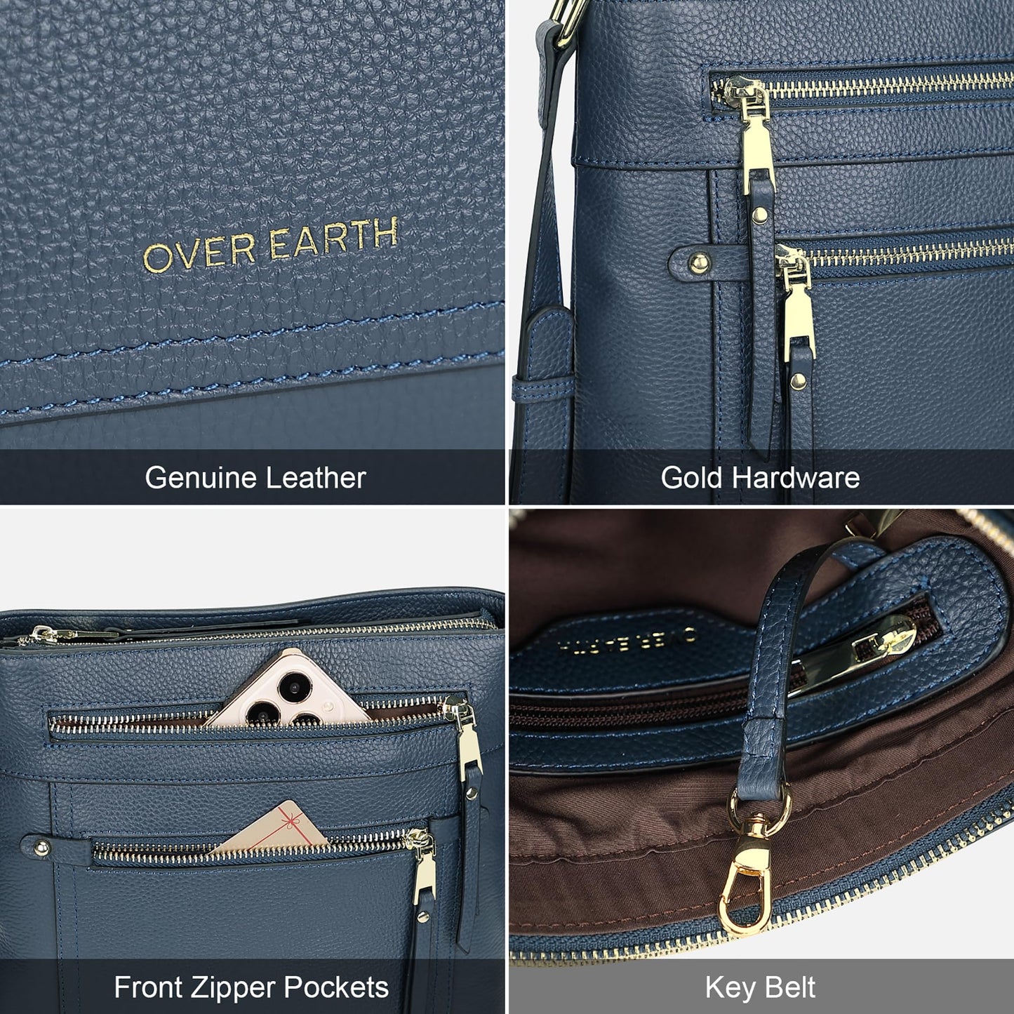 Over Earth Crossbody Bags for Women Leather Purses for Ladies with Multiple Pockets