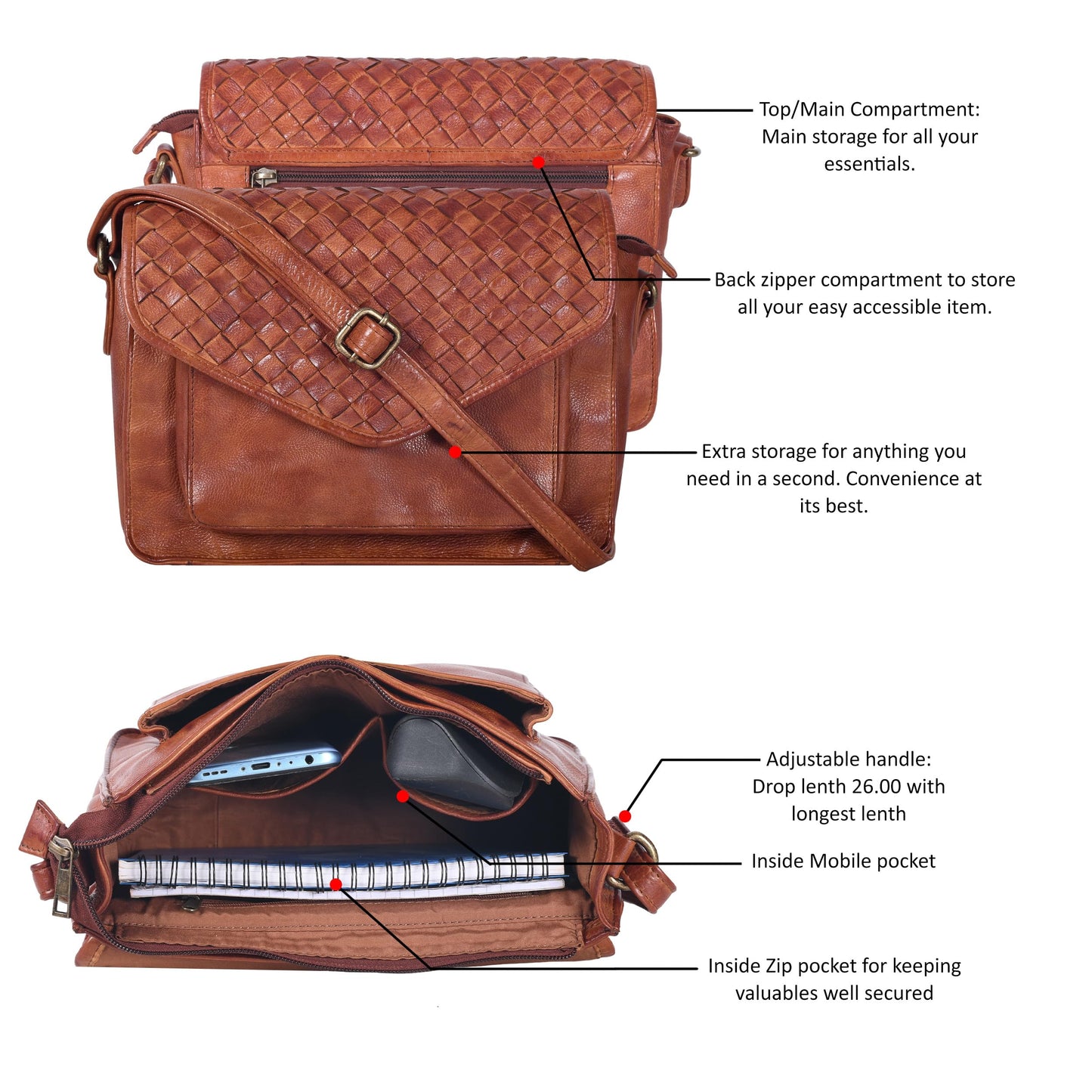 Leather Flapover Crossbody Handbag Purse for Women with Adjustable Strap & Overflap Snap Closure Tote/Bag