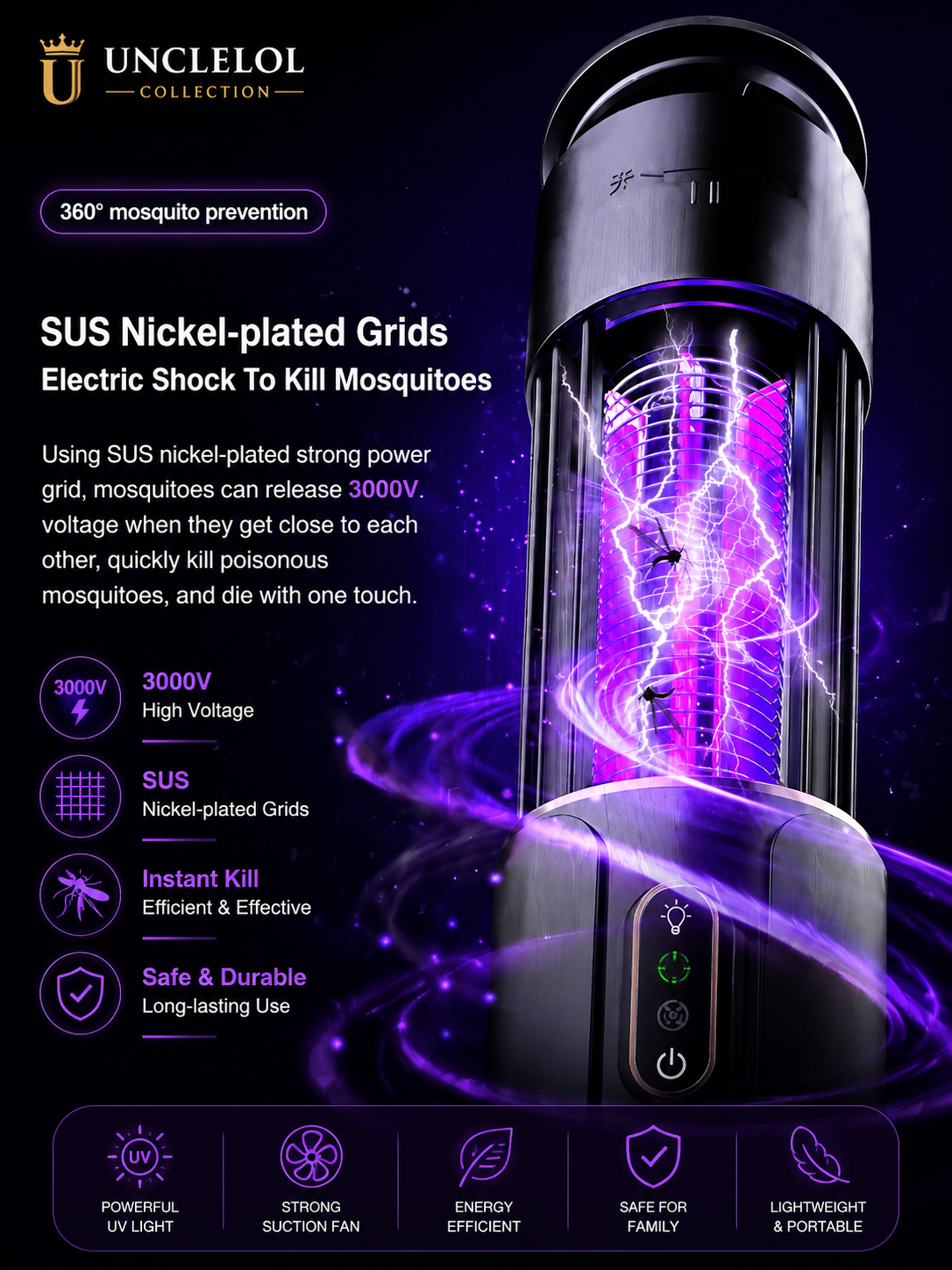 2-in-1 Indoor Mosquito Killer Lamp – USB Rechargeable UV Bug Zapper for Bedroom, Home & Office