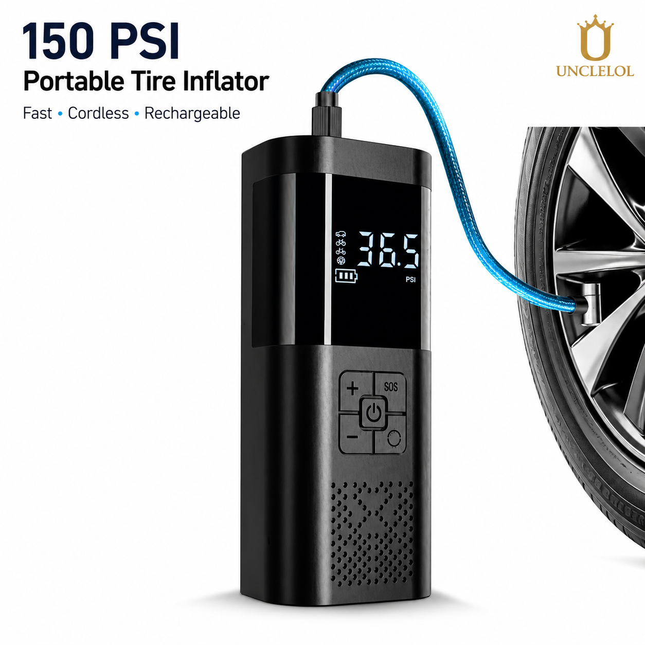 Portable Cordless Tire Inflator Air Compressor 150 PSI – Fast Digital Air Pump with LED Display for Car, Motorcycle, Bicycle, SUV & Sports Equipment