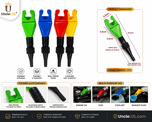 1 Pack Flexible Telescopic Refueling Funnel Set | Multi-Purpose Oil & Fuel Funnels | UncleLOL