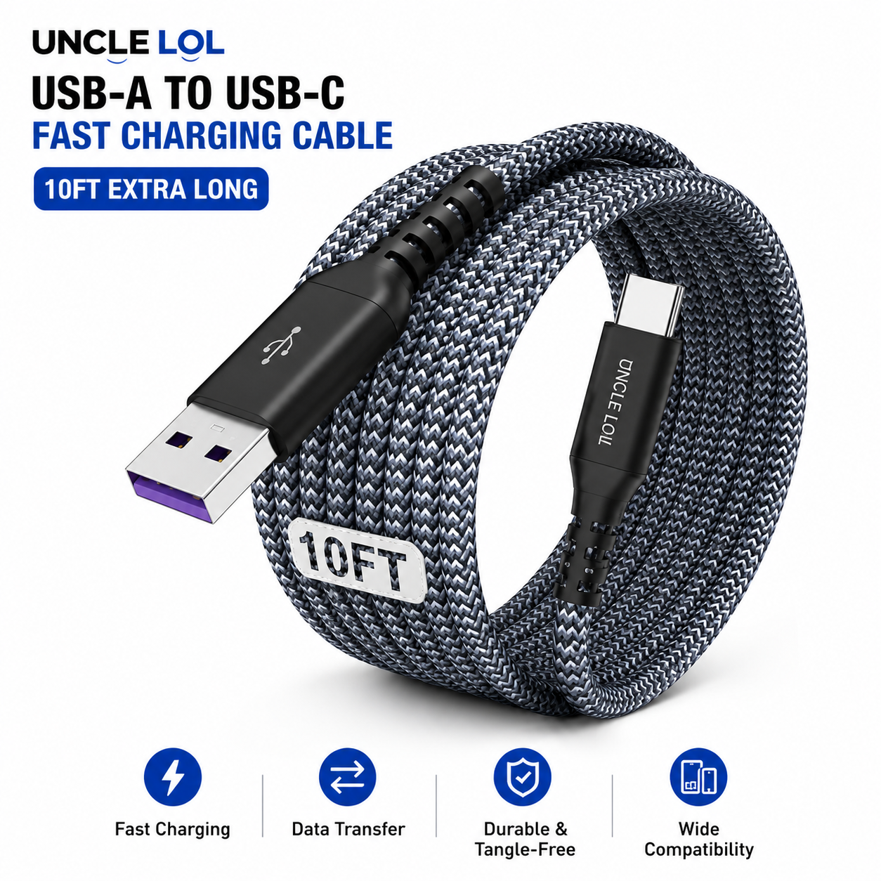 USB-C Fast Charging Cable 10FT – Premium Quality, Extra Long & Durable | Wholesale Warehouse Pricing