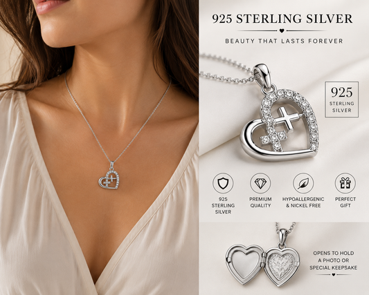 925 Sterling Silver Heart Locket Necklace for Women – Photo Keepsake Pendant, Vintage Floral Design, Gift for Mom, Wife & Girlfriend