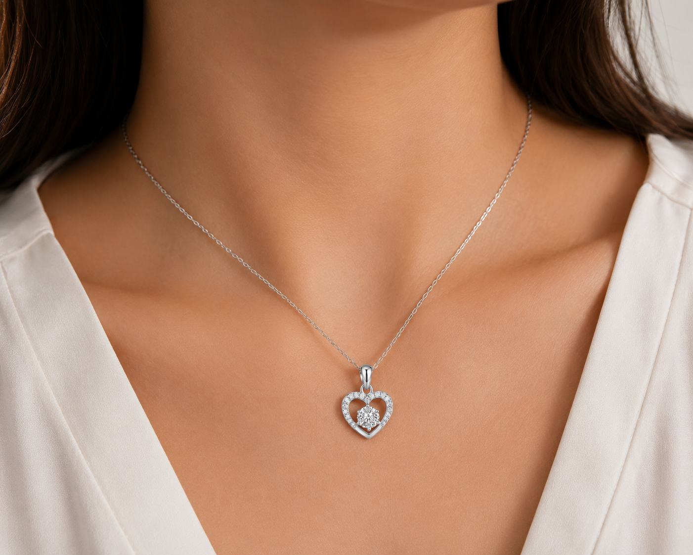 925 Sterling Silver Heart Pendant Necklace for Women – Sparkling Cubic Zirconia Love Jewelry Gift