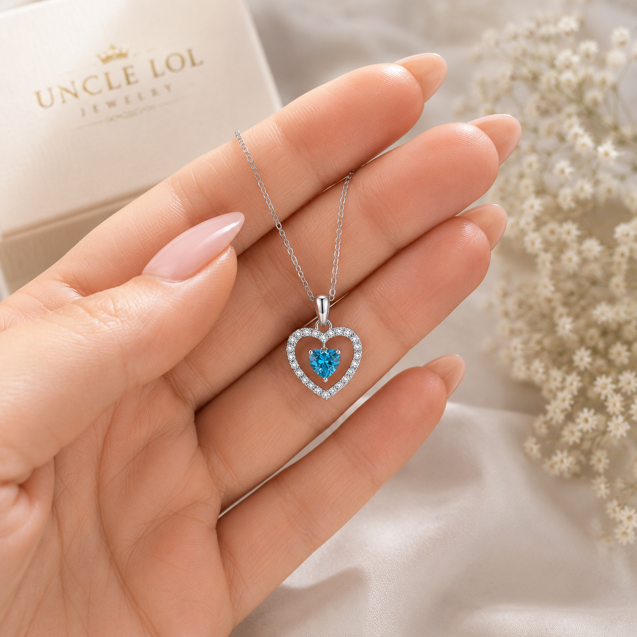 925 Sterling Silver Blue Heart Pendant Necklace for Women – Sparkling Cubic Zirconia Love Jewelry