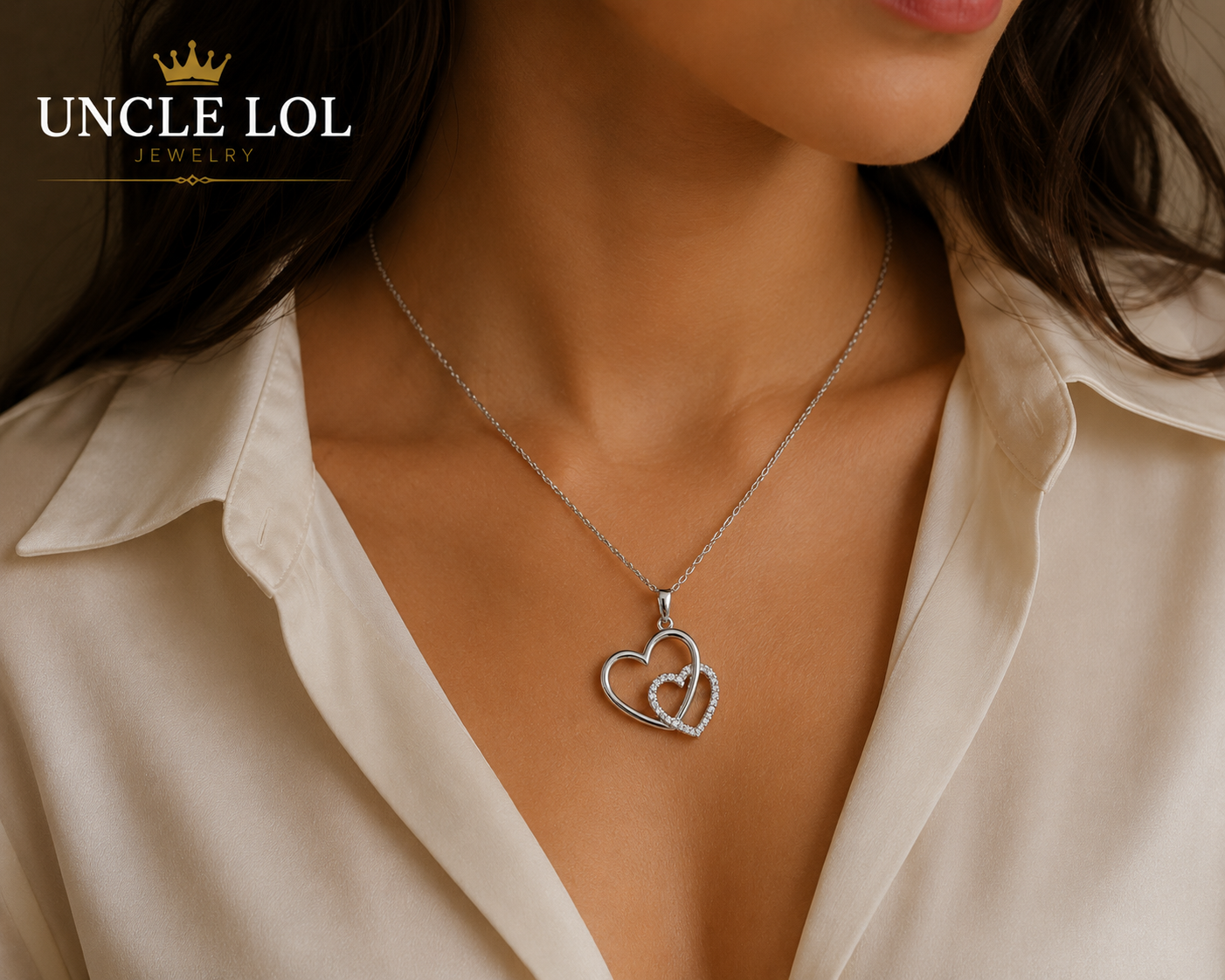 925 Sterling Silver Double Heart Pendant Necklace – Elegant Love Necklace for Women