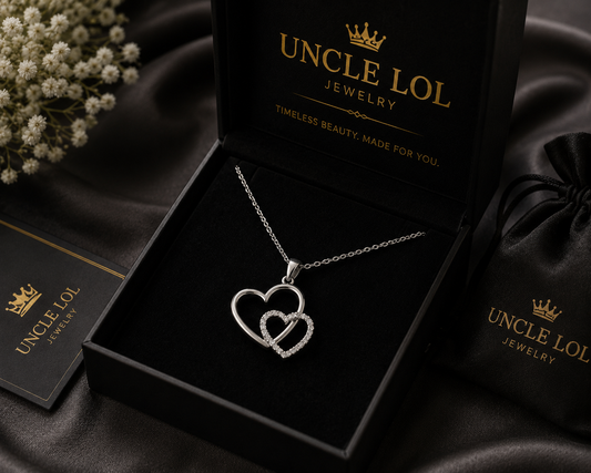 925 Sterling Silver Double Heart Pendant Necklace – Elegant Love Necklace for Women