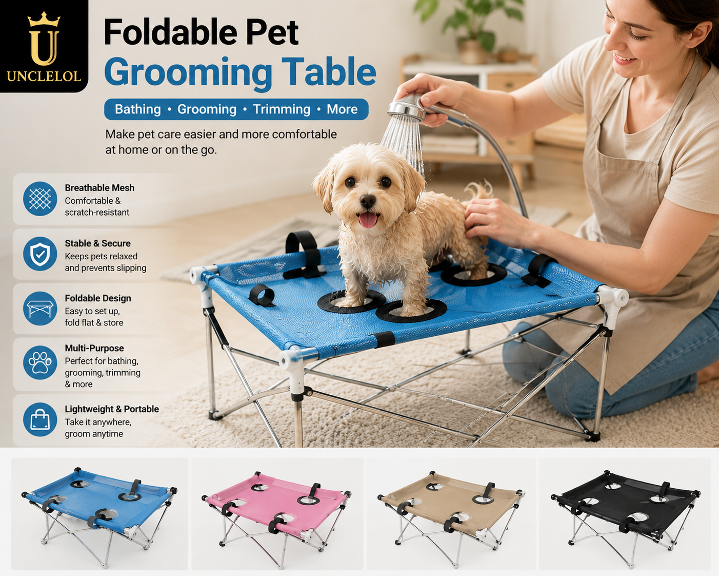 Foldable Pet Grooming Hammock Stand for Dogs & Cats – Bathing, Nail Trimming & Grooming Table