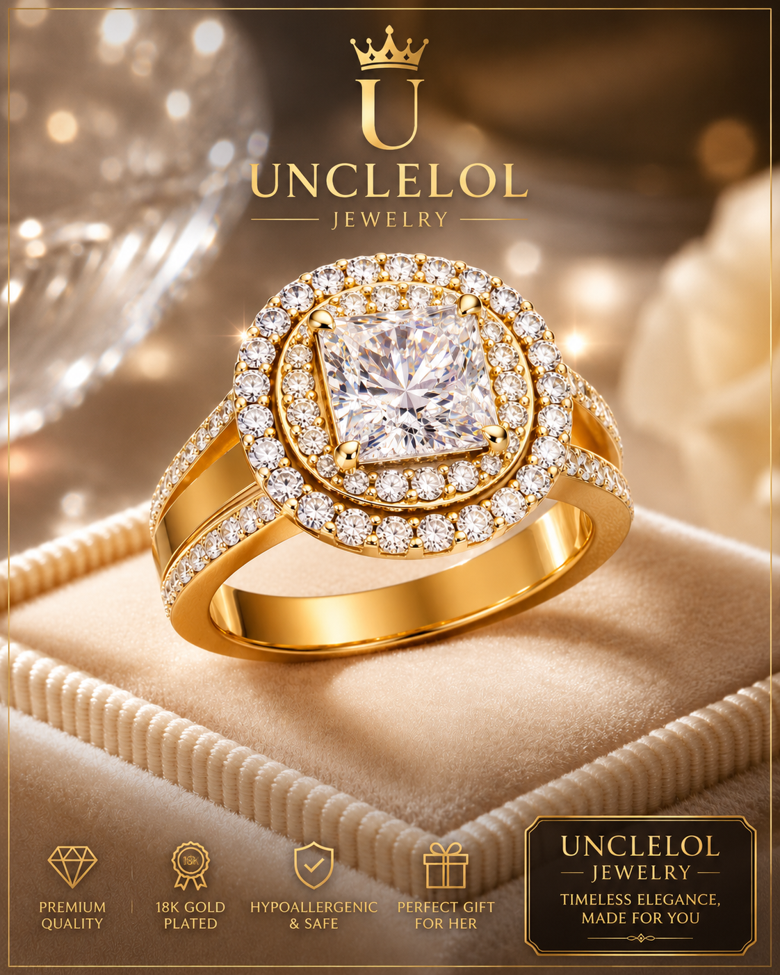Personalized Princess Cut Moissanite Engagement Ring for Women – 10K/14K/18K Gold Custom Promise, Wedding & Anniversary Ring with Luxury Gift Box