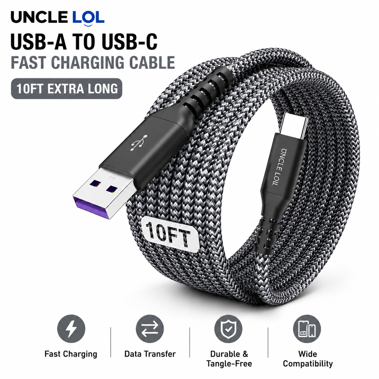 USB-C Fast Charging Cable 10FT – Premium Quality, Extra Long & Durable | Wholesale Warehouse Pricing