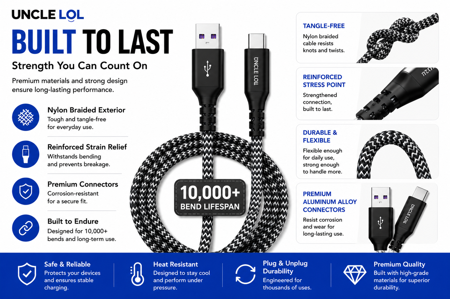USB-C Fast Charging Cable 10FT – Premium Quality, Extra Long & Durable | Wholesale Warehouse Pricing