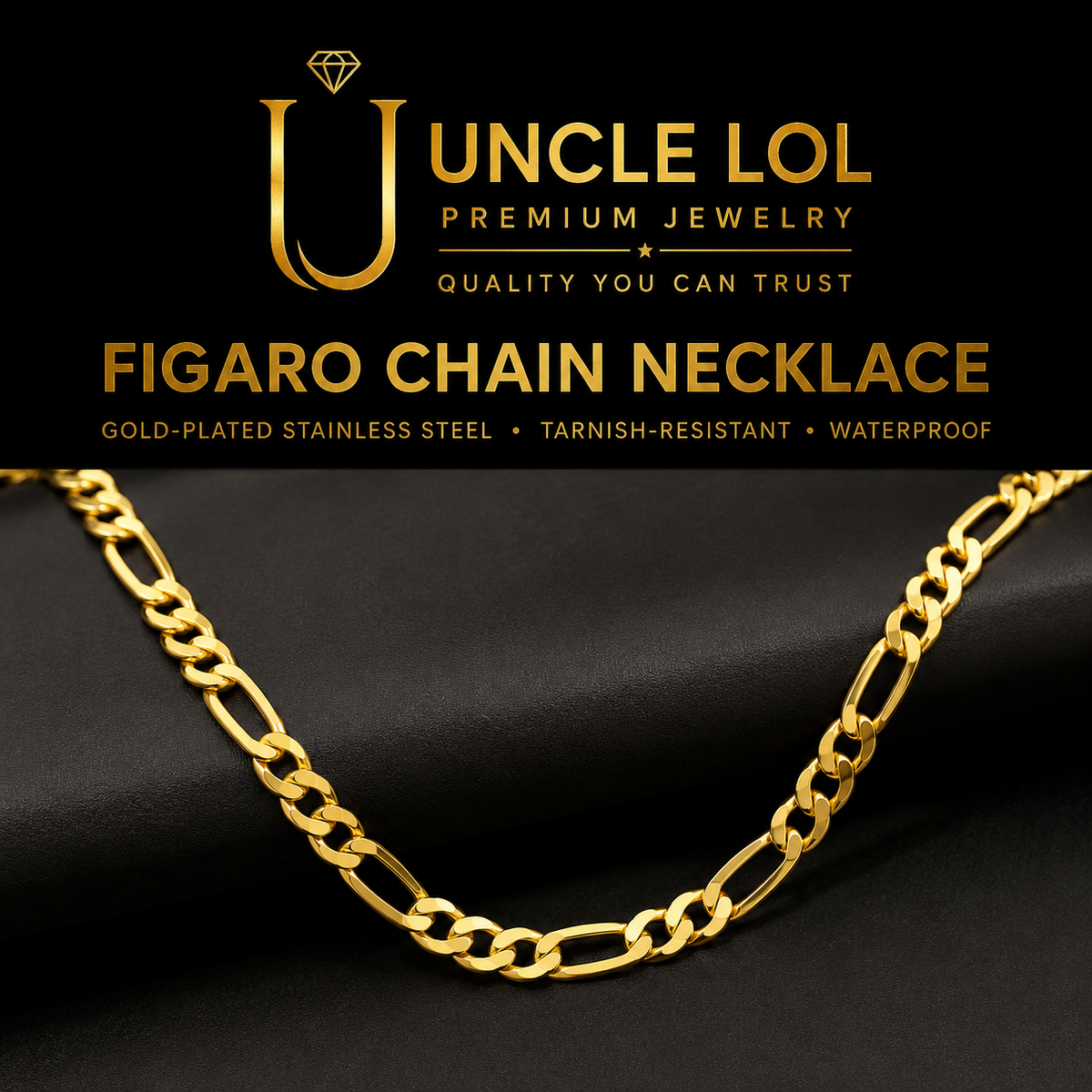 Premium 18K Gold-Plated Figaro Chain Necklace – Stainless Steel | Waterproof & Tarnish Resistant