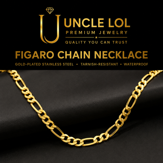 Premium 18K Gold-Plated Figaro Chain Necklace – Stainless Steel | Waterproof & Tarnish Resistant