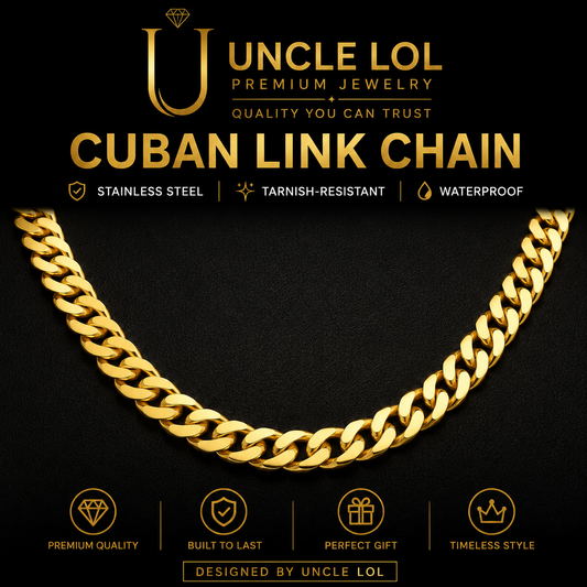 Premium 18K Gold-Plated Cuban Link Chain – Luxury Stainless Steel Necklace | Waterproof & Tarnish Resistant by UNCLE LOL