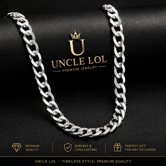 UNCLE LOL Premium Silver Cuban Link Chain Necklace – Tarnish-Resistant Stainless Steel