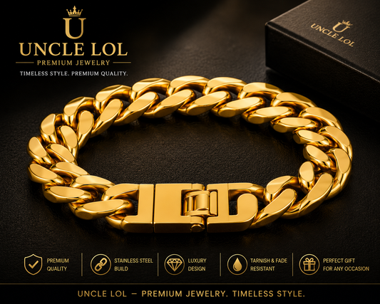 UNCLE LOL Premium Gold Cuban Link Bracelet – Tarnish-Resistant Gold-Plated Stainless Steel