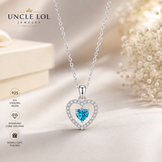925 Sterling Silver Blue Heart Pendant Necklace for Women – Sparkling Cubic Zirconia Love Jewelry