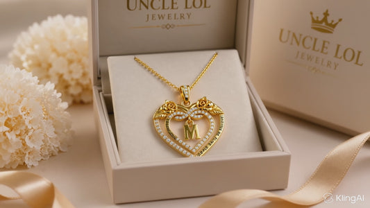 Uncle LOL Jewelry — 14K Gold Initial Letter Rose Heart Pendant Necklace for Women, Anniversary Birthday Jewelry Gifts for Wife Mom Grandma Sister Daughter, I Love You for Always And Forever