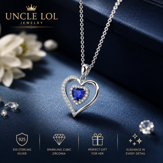 925 Sterling Silver Blue Heart Pendant Necklace for Women – Sparkling Cubic Zirconia Love Jewelry