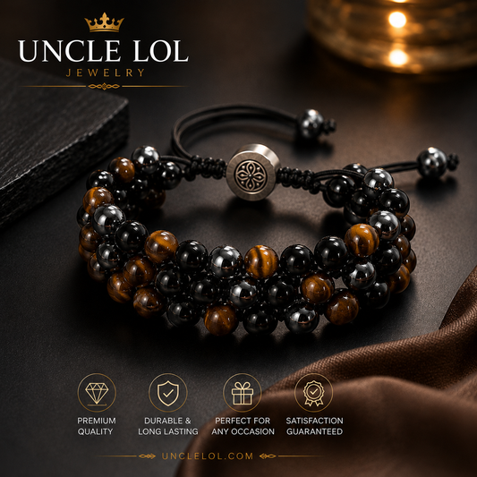 Triple-Layer Tiger Eye & Hematite Beaded Bracelet – Adjustable Natural Stone Bracelet for Men & Women