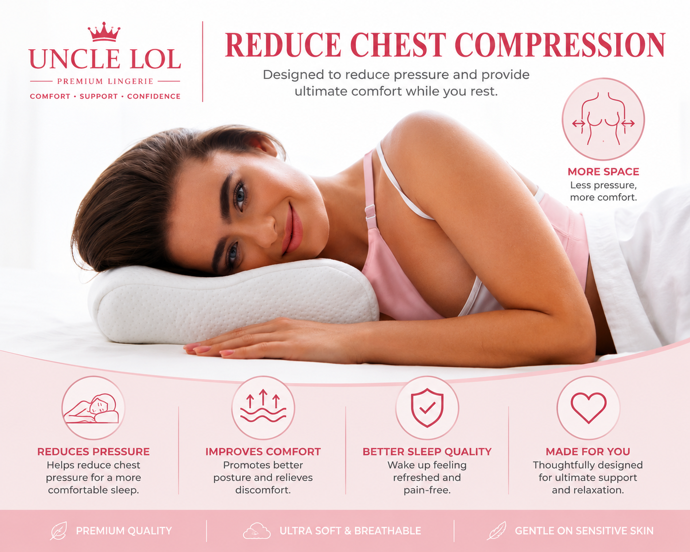 Premium Breast Support Pillow for Side Sleepers – Reduce Chest Wrinkles, Chest Compression & Improve Sleep Comfort